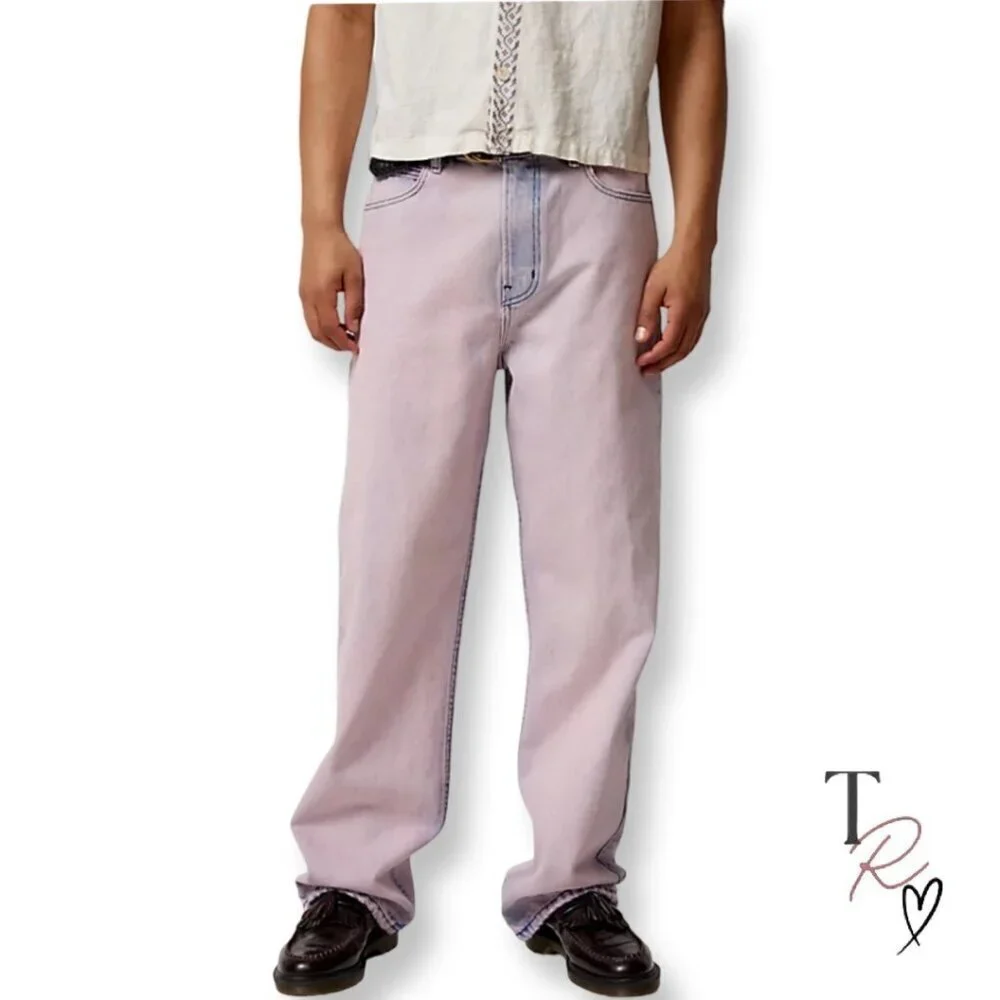 BDG UO Baggy Skate Fit Wide Leg Jeans in Pink Wash Men’s Size 34 x 32